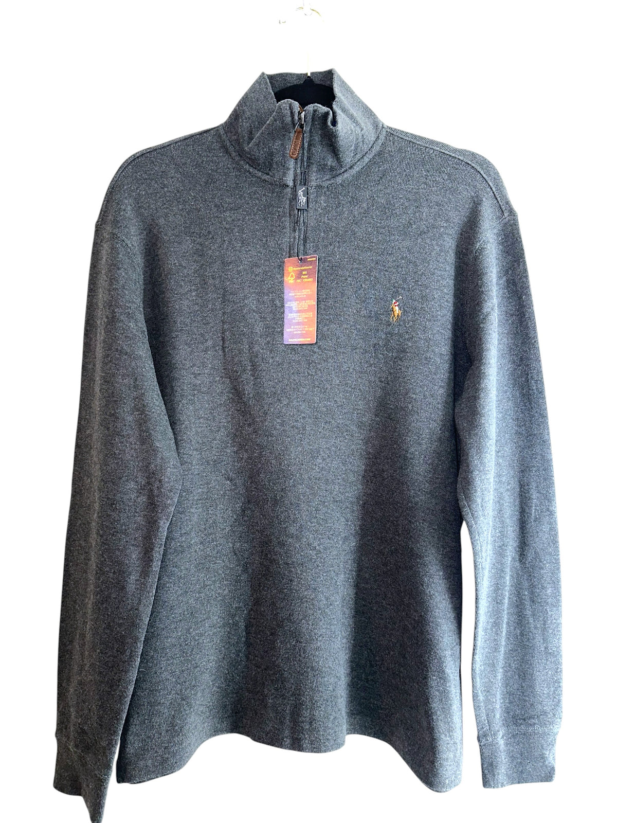 SUÉTER POLO RALPH LAUREN TALLA “M” 1/4 ZIP GRIS OSCURO