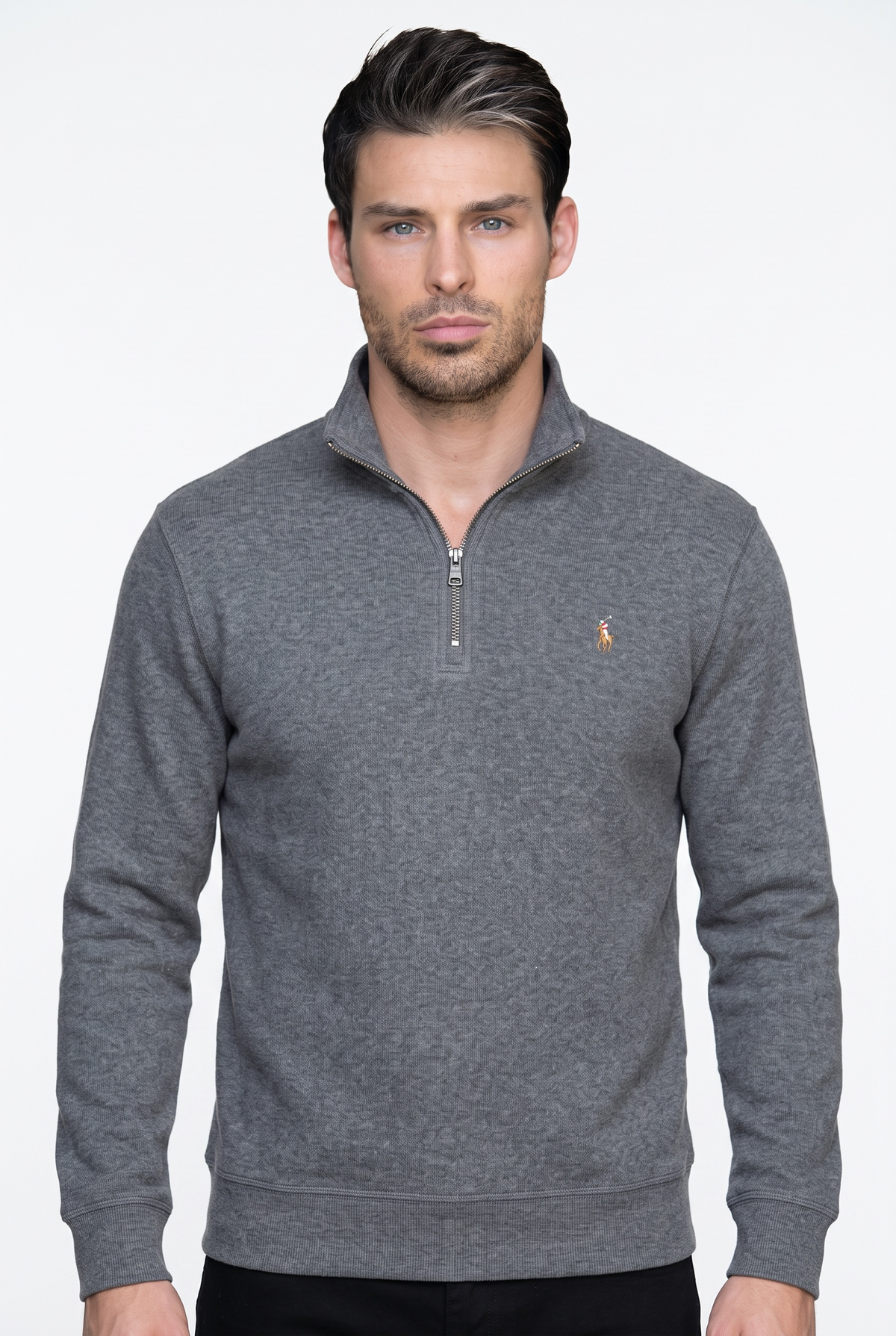 SUÉTER POLO RALPH LAUREN TALLA “M” 1/4 ZIP GRIS OSCURO