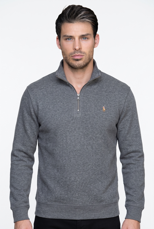 SUÉTER POLO RALPH LAUREN TALLA “M” 1/4 ZIP GRIS OSCURO