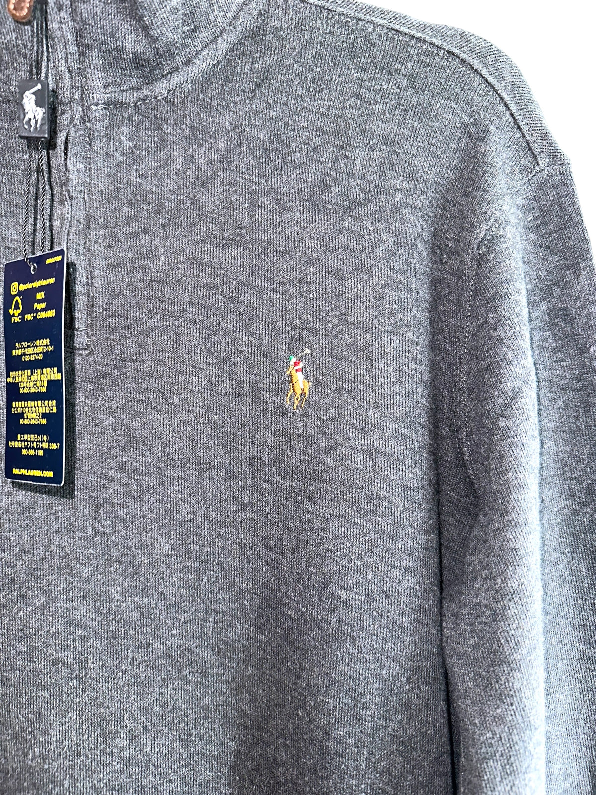 SUÉTER POLO RALPH LAUREN TALLA “M” 1/4 ZIP GRIS OSCURO